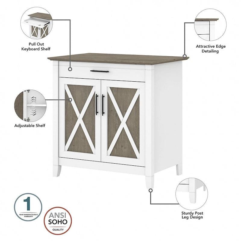 Bureau secrétaire Key West avec armoire de rangement par Bush Furniture