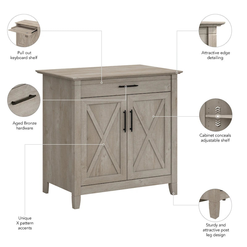 Bureau secrétaire Key West avec armoire de rangement par Bush Furniture