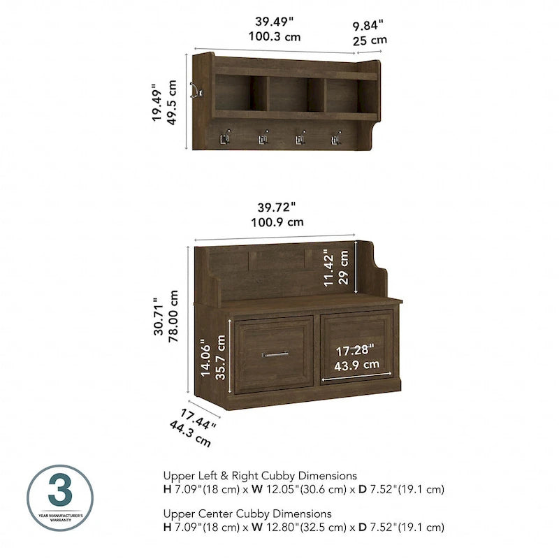 Banc d'entrée et étagère murale Woodland 40W de Bush Furniture