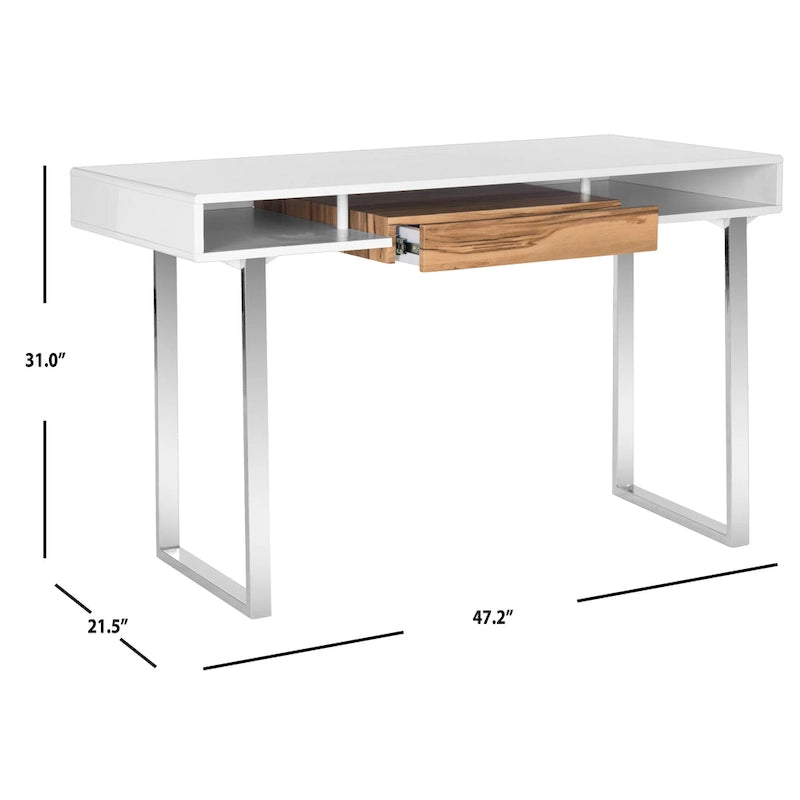 Bureau d'ordinateur moderne SAFAVIEH Bettyjane blanc/chrome