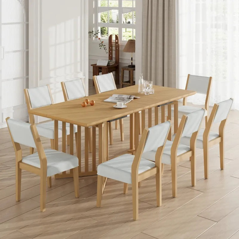 Ensemble de table à manger extensible 9 pièces de style campagnard avec rallonges amovibles