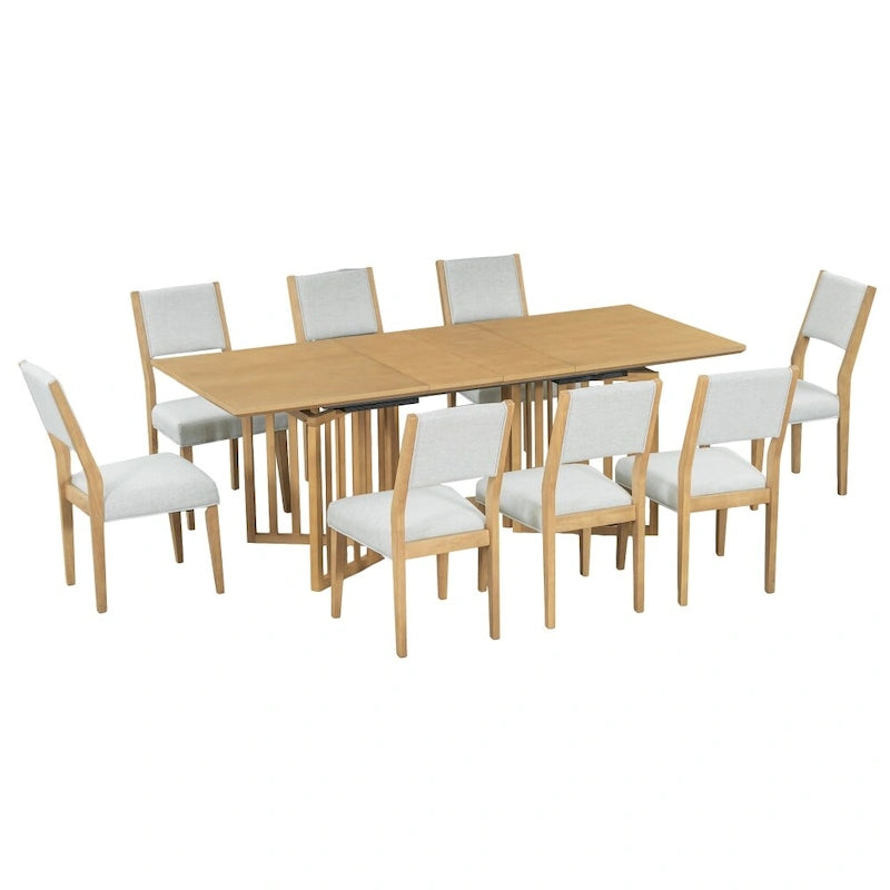 Ensemble de table à manger extensible 9 pièces de style campagnard avec rallonges amovibles