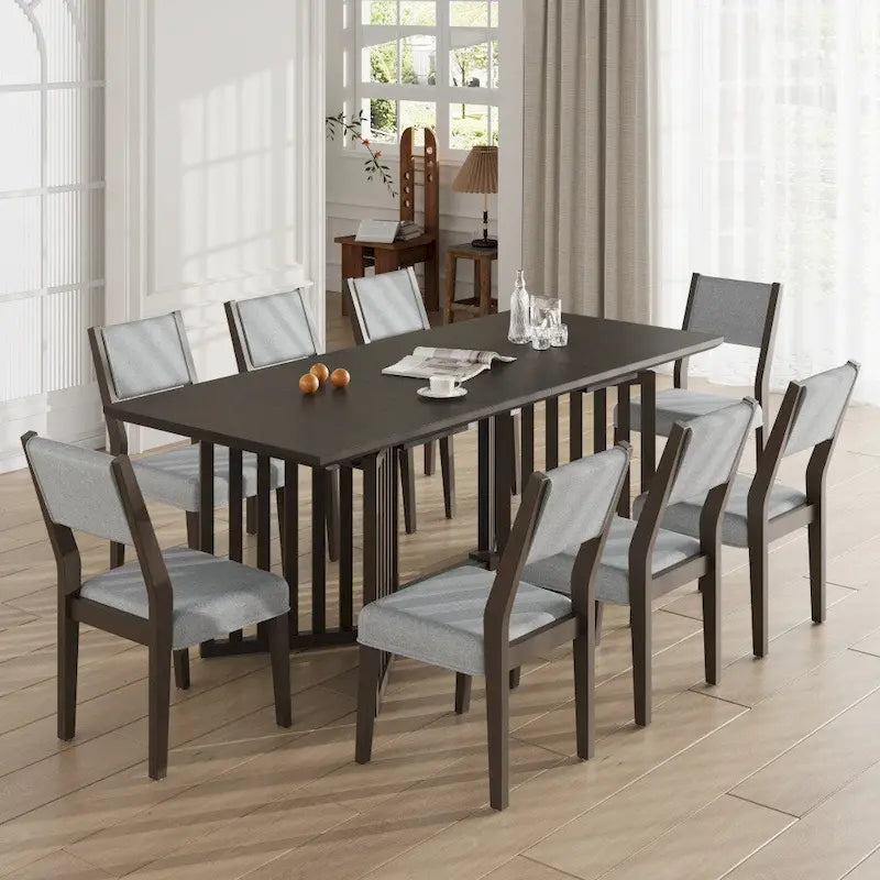 Ensemble de table à manger extensible 9 pièces de style campagnard avec rallonges amovibles