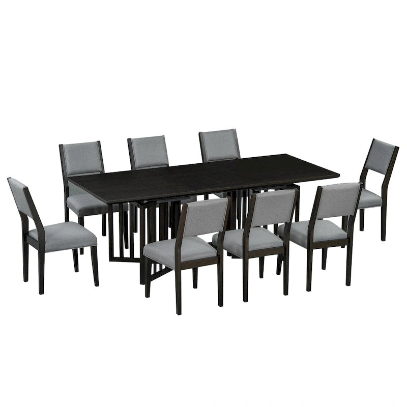 Ensemble de table à manger extensible 9 pièces de style campagnard avec rallonges amovibles