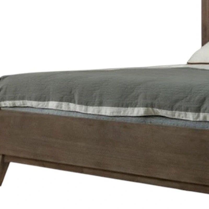 Cadre de lit king en bois massif sculpté géométrique brun HomeRoots