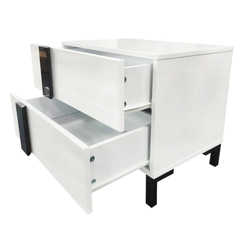 Ensemble de chambre moderne 3 pièces, lit plateforme queen, cadre de lit flottant avec lumière LED et 2 tables de chevet avec pieds en métal