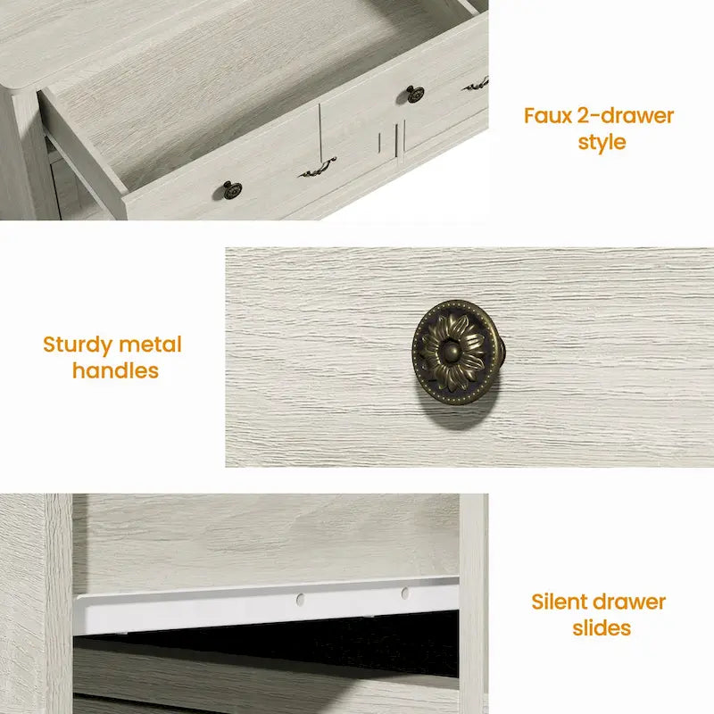 Commode extra large à 6 tiroirs, gris clair