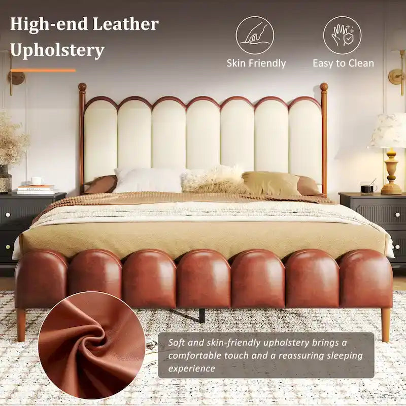 Lit Christopher Knight Home - Revêtement en cuir avec tête et pied de lit, lattes et pieds en bois massif, sommier non nécessaire