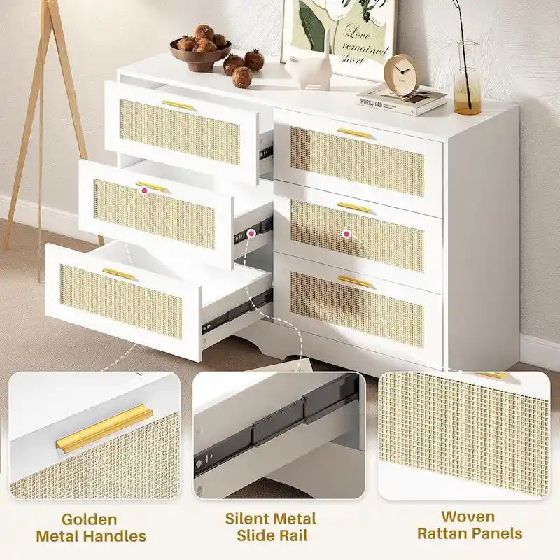 Commode en rotin à 6 tiroirs