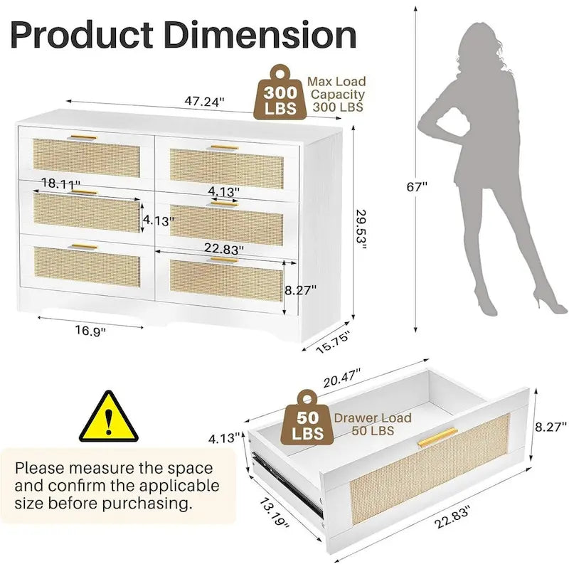 Commode en rotin à 6 tiroirs