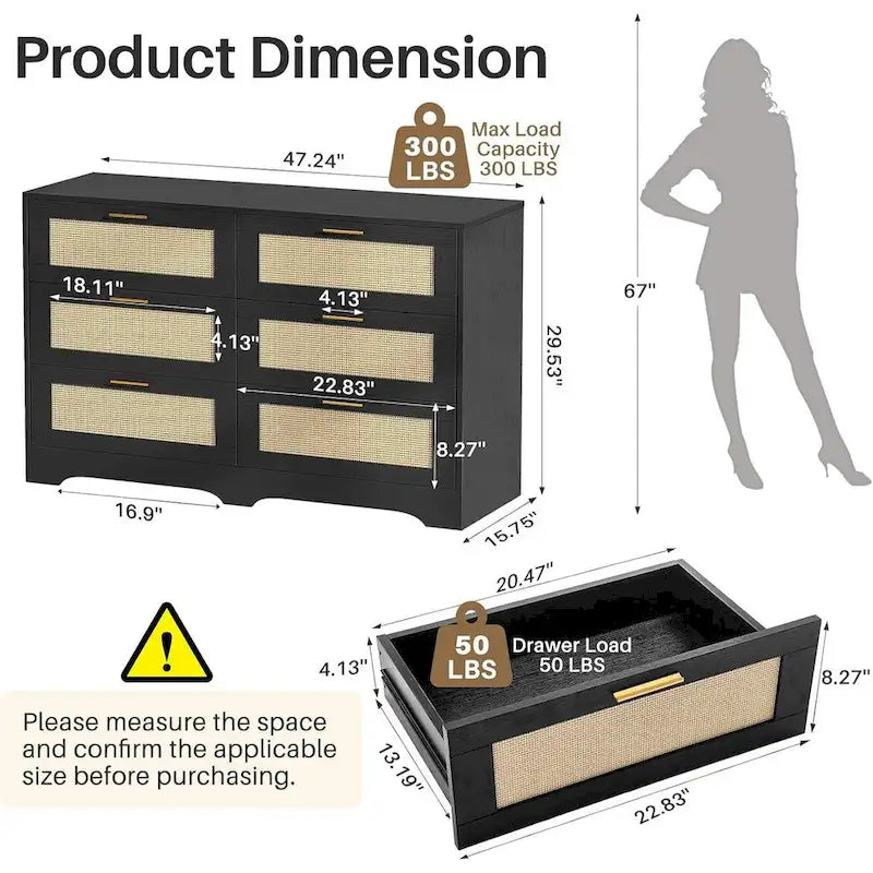 Commode en rotin à 6 tiroirs