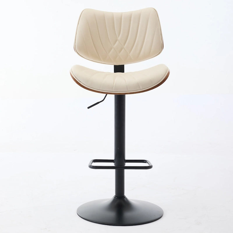 Ensemble moderne de 2 tabourets de bar pivotants avec dossier en cuir, assise rembourrée, base chromée et hauteur réglable, pour îlot de cuisine