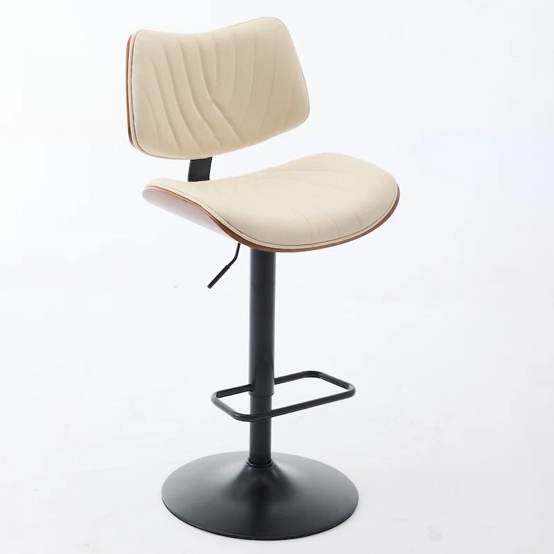 Ensemble moderne de 2 tabourets de bar pivotants avec dossier en cuir, assise rembourrée, base chromée et hauteur réglable, pour îlot de cuisine