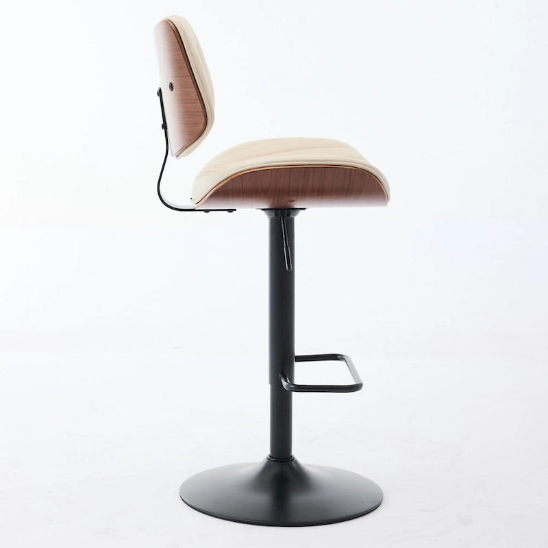 Ensemble moderne de 2 tabourets de bar pivotants avec dossier en cuir, assise rembourrée, base chromée et hauteur réglable, pour îlot de cuisine