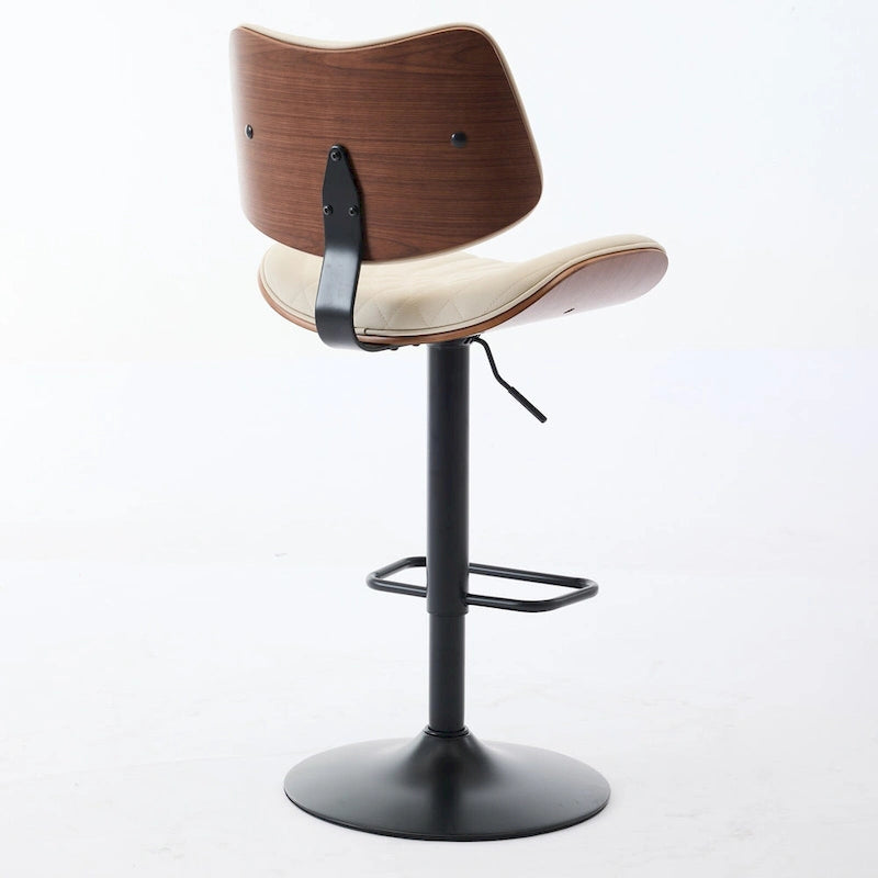 Ensemble moderne de 2 tabourets de bar pivotants avec dossier en cuir, assise rembourrée, base chromée et hauteur réglable, pour îlot de cuisine