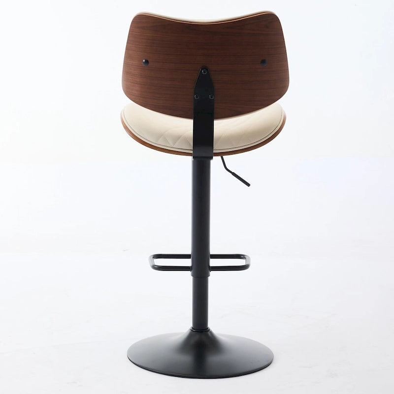Ensemble moderne de 2 tabourets de bar pivotants avec dossier en cuir, assise rembourrée, base chromée et hauteur réglable, pour îlot de cuisine