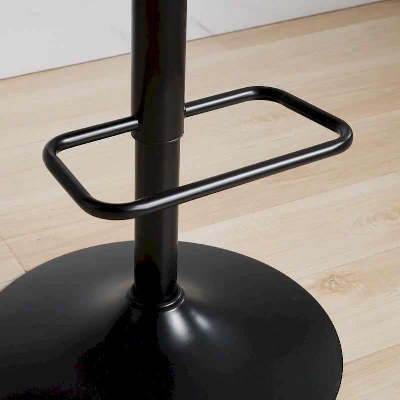 Ensemble moderne de 2 tabourets de bar pivotants avec dossier en cuir, assise rembourrée, base chromée et hauteur réglable, pour îlot de cuisine