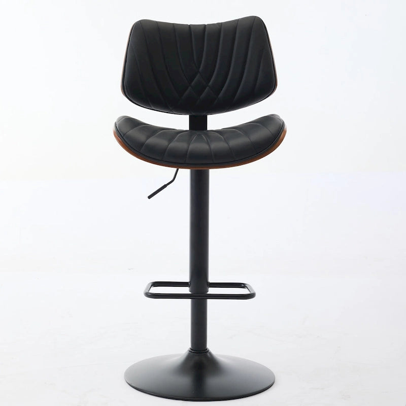Ensemble moderne de 2 tabourets de bar pivotants avec dossier en cuir, assise rembourrée, base chromée et hauteur réglable, pour îlot de cuisine