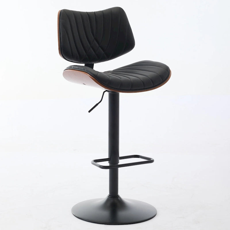 Ensemble moderne de 2 tabourets de bar pivotants avec dossier en cuir, assise rembourrée, base chromée et hauteur réglable, pour îlot de cuisine