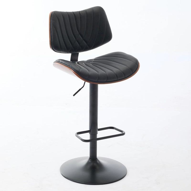 Ensemble moderne de 2 tabourets de bar pivotants avec dossier en cuir, assise rembourrée, base chromée et hauteur réglable, pour îlot de cuisine