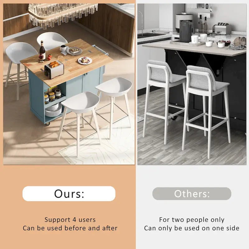 Îlot de cuisine roulant avec plan de travail pliable, porte-serviettes et tiroir