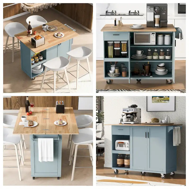 Îlot de cuisine roulant avec plan de travail pliable, porte-serviettes et tiroir