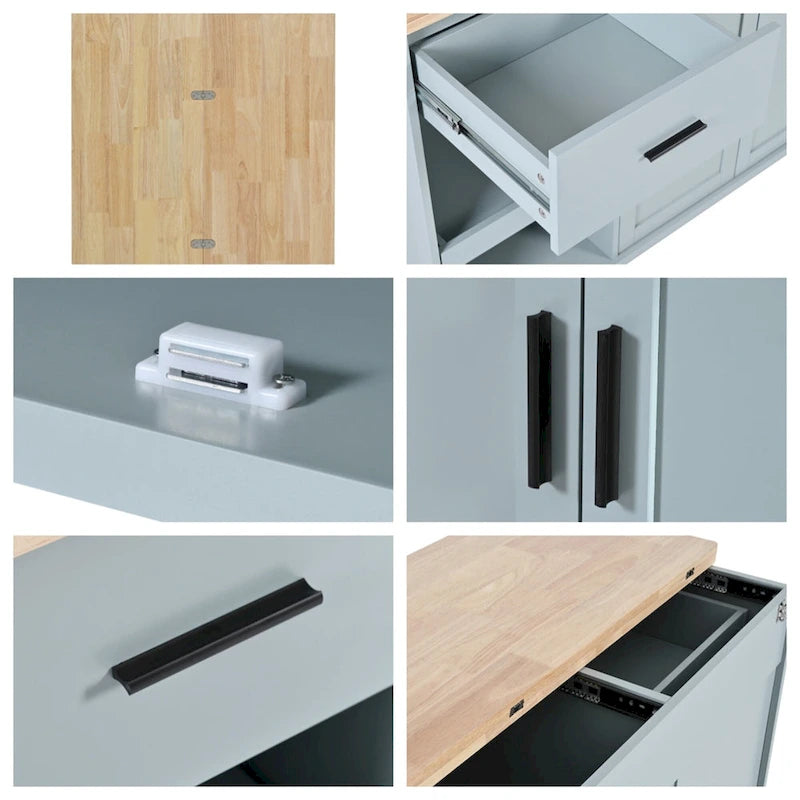 Îlot de cuisine roulant avec plan de travail pliable, porte-serviettes et tiroir