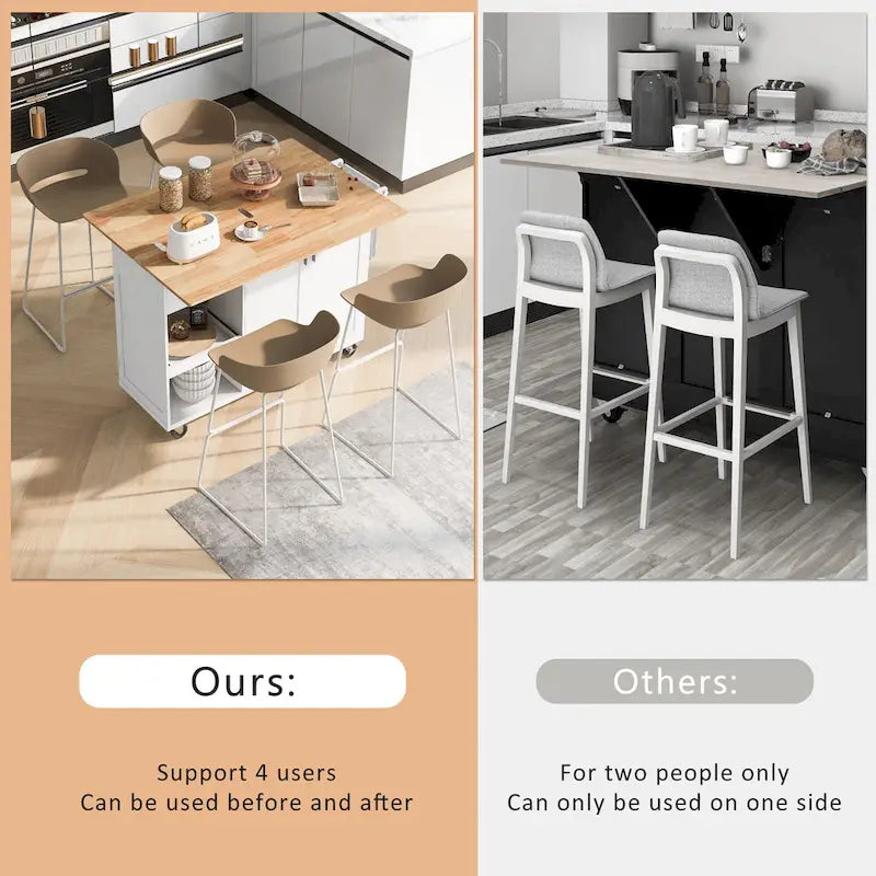 Îlot de cuisine roulant avec plan de travail pliable, porte-serviettes et tiroir