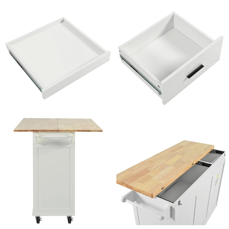 Îlot de cuisine roulant avec plan de travail pliable, porte-serviettes et tiroir