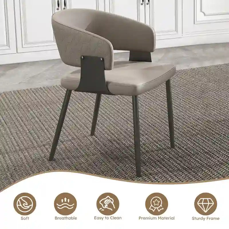 Ensemble de 2 chaises de salle à manger, chaises de cuisine en similicuir avec pieds en métal - Accoudoirs ergonomiques, coussin en mousse confortable, structure robuste