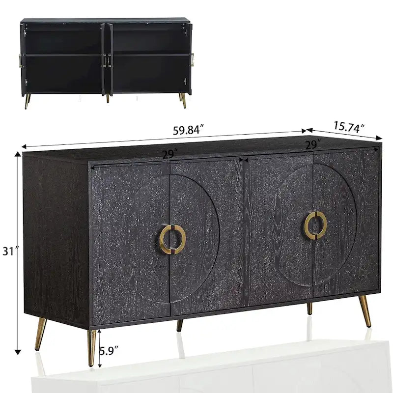 Buffet/meuble de rangement moderne en bois laqué à 4 portes