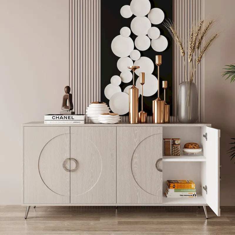 Buffet/meuble de rangement moderne en bois laqué à 4 portes