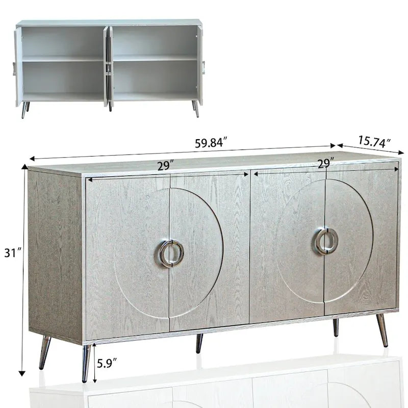 Buffet/meuble de rangement moderne en bois laqué à 4 portes