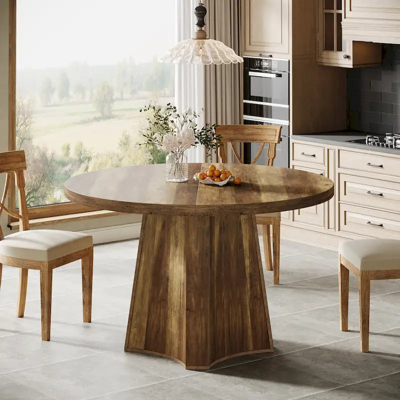 Table de salle à manger ronde pour 4 à 6 personnes, table de cuisine de style campagnard de 119 cm (47 pouces).