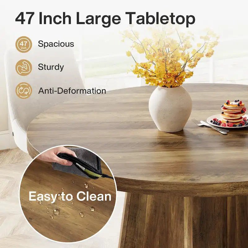 Table de salle à manger ronde pour 4 à 6 personnes, table de cuisine de style campagnard de 119 cm (47 pouces).