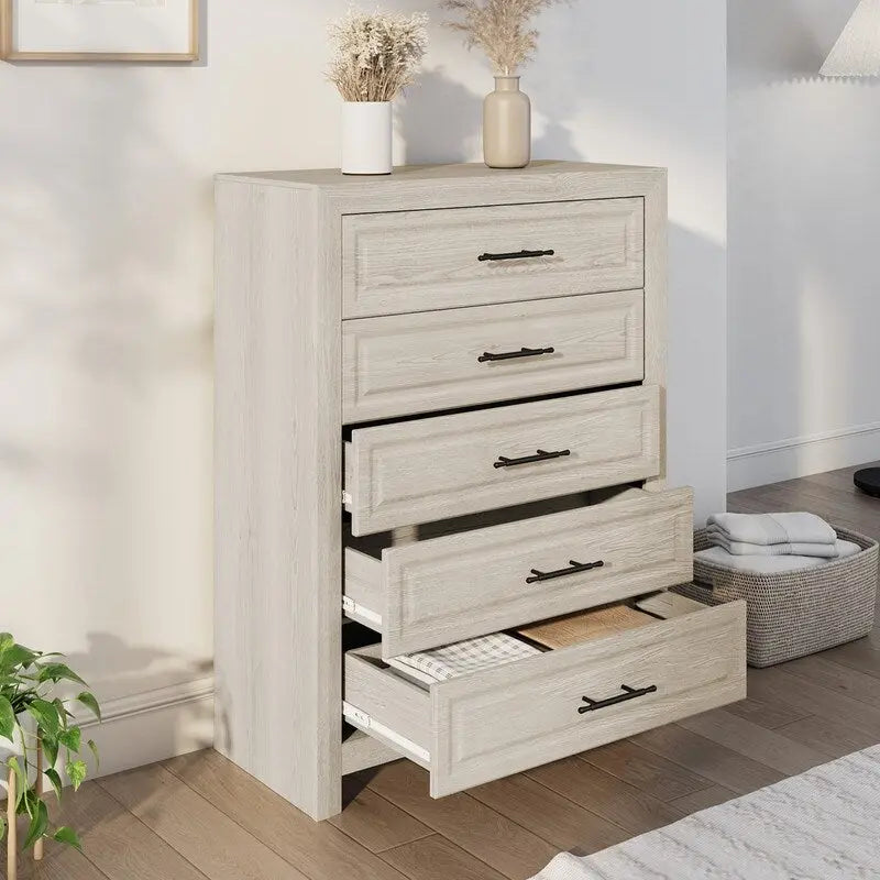 Commode élégante à 5 tiroirs en MDF avec finition imitation bois