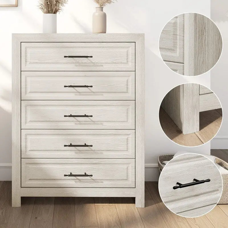 Commode élégante à 5 tiroirs en MDF avec finition imitation bois