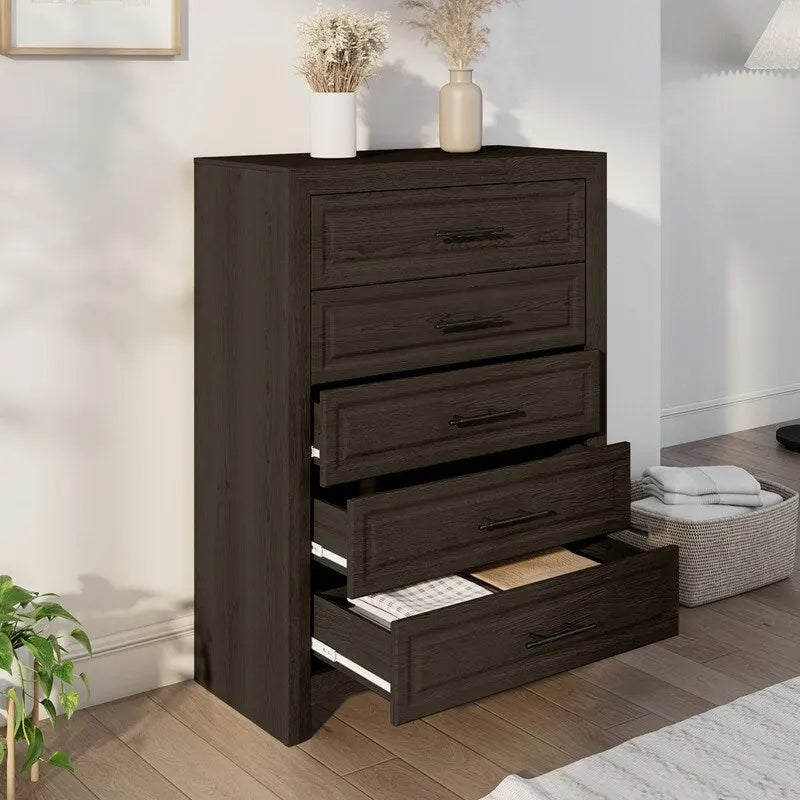 Commode élégante à 5 tiroirs en MDF avec finition imitation bois
