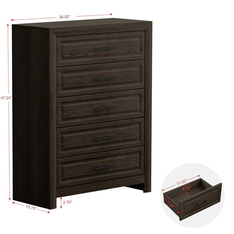 Commode élégante à 5 tiroirs en MDF avec finition imitation bois