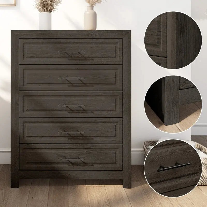 Commode élégante à 5 tiroirs en MDF avec finition imitation bois