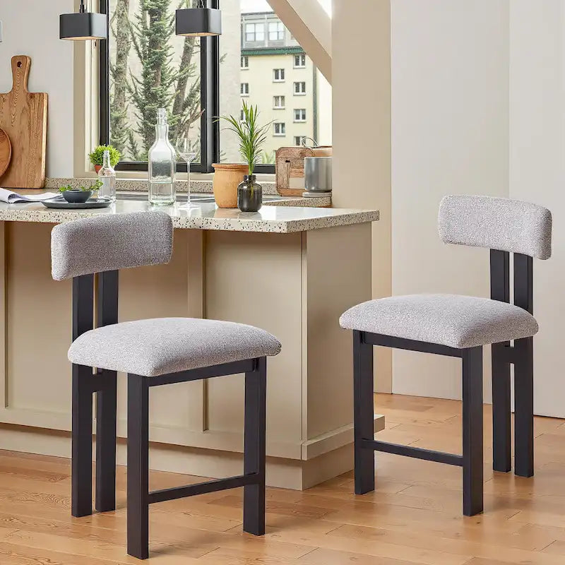 Tabourets de bar ronds rembourrés Roomfitters 26,5, lot de 2, dossier bas, structure en métal noir