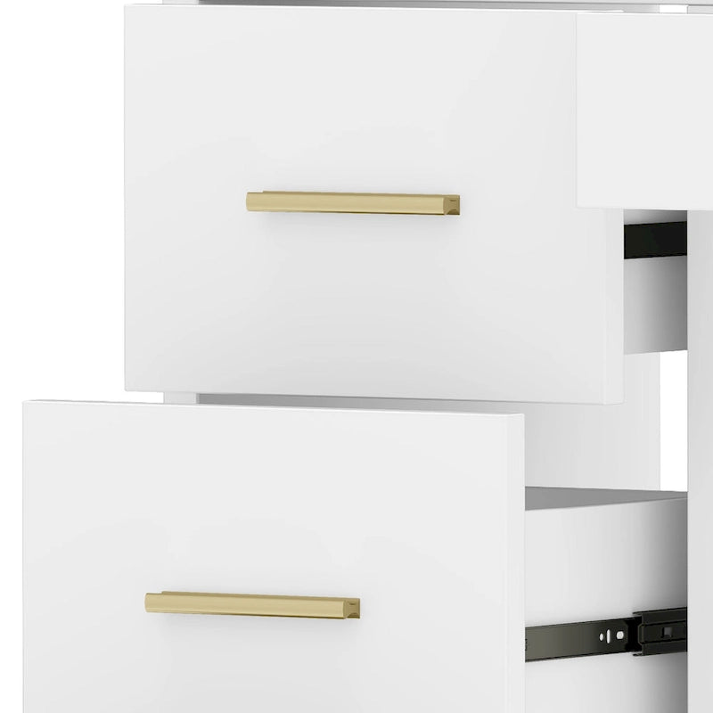 Coiffeuse Moasis 39,5 W pour chambre à coucher avec miroir, prises électriques et support pour sèche-cheveux