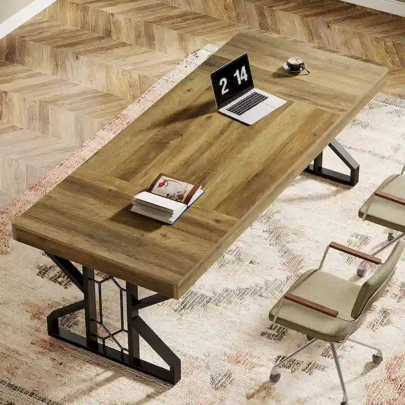 Bureau de direction de grande taille (63 pouces), bureau d'ordinateur marron rustique