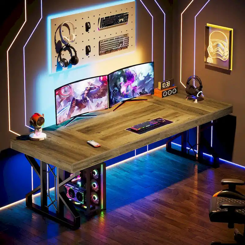 Bureau de direction de grande taille (63 pouces), bureau d'ordinateur marron rustique