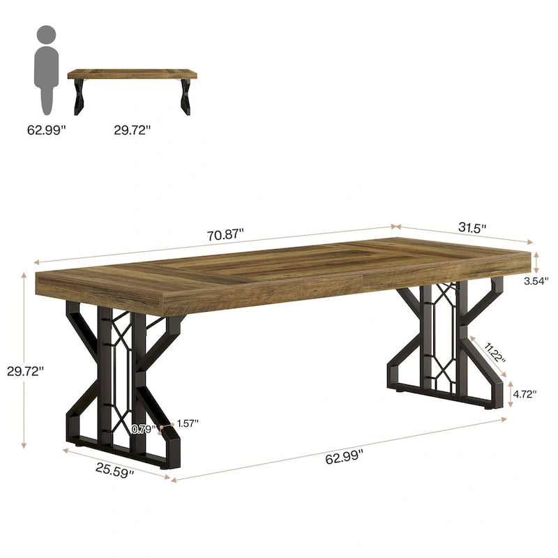 Bureau de direction de grande taille (63 pouces), bureau d'ordinateur marron rustique