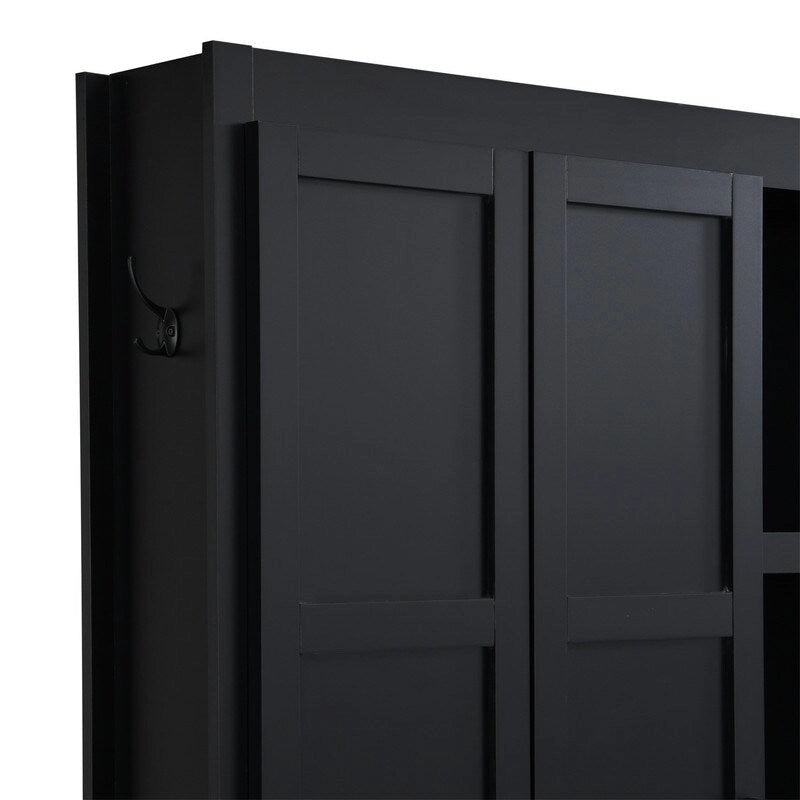 Meuble d'entrée 4 en 1 de style campagnard avec étagères ouvertes, banc à chaussures pour vestibule avec compartiments ouverts, porte-manteau d'entrée avec 6 crochets