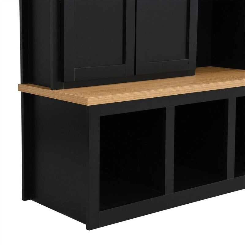 Meuble d'entrée 4 en 1 de style campagnard avec étagères ouvertes, banc à chaussures pour vestibule avec compartiments ouverts, porte-manteau d'entrée avec 6 crochets