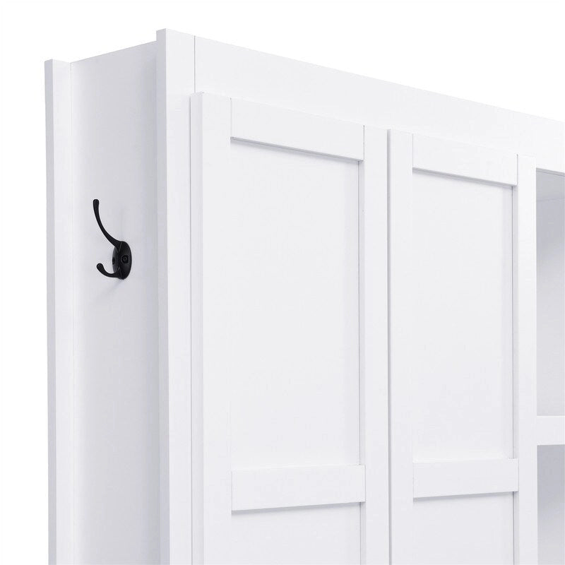 Meuble d'entrée 4 en 1 de style campagnard avec étagères ouvertes, banc à chaussures pour vestibule avec compartiments ouverts, porte-manteau d'entrée avec 6 crochets