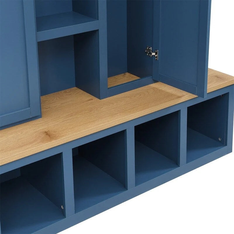 Meuble d'entrée 4 en 1 de style campagnard avec étagères ouvertes, banc à chaussures pour vestibule avec compartiments ouverts, porte-manteau d'entrée avec 6 crochets
