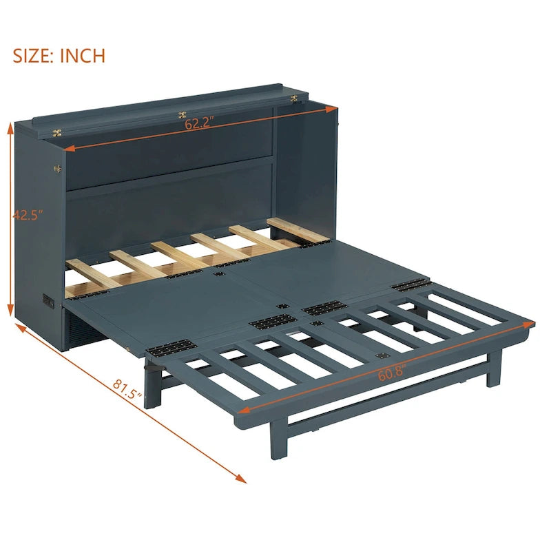 Lit escamotable avec grand tiroir, ports USB et prises électriques